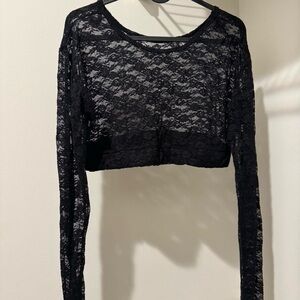 Cropped black lace long sleeve top